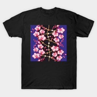 Pink flowers with gold chains T-Shirt